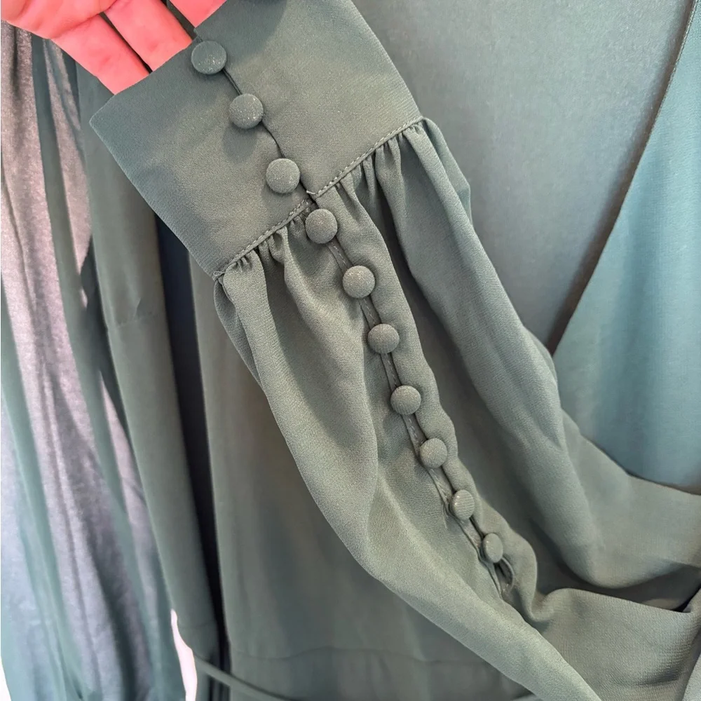 Lulu's Green Long Sleeve V-Neck Gown - Picture 3 of 6